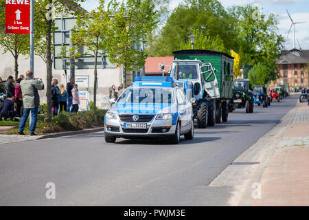 ALTENTREPTOW / GERMANY - MAY 1, 2018: German police car drives on a street during an Oldtimer Show Stock Photo