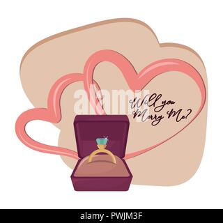 will you marry me engagement ring cartoon vector illustration graphic design Stock Vector