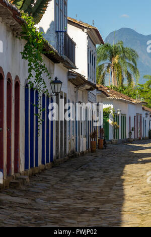 Streets and colonial houses in the historical centre of Paraty, Brazil, South America Stock Photo