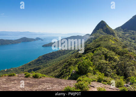 View from the Sugarloaf Peak over the fjord-like bay Saco do Mamanguá, Paraty, Brazil, South America Stock Photo