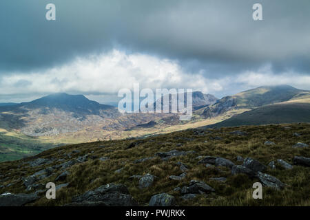 The Rhinog Mountains and  Y Llethr from Moelfre, Gwynedd, North Wales UK. Stock Photo