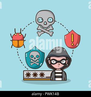 Hacker and security system technology Stock Vector