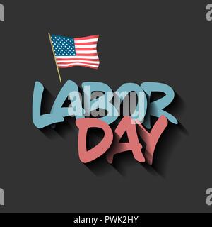 Labor day banner with the American flag on the black background Stock Vector