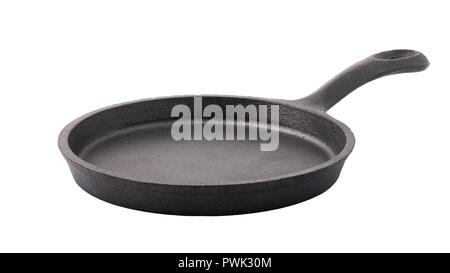 Empty cast-iron frying pan of black color isolated on white background Stock Photo