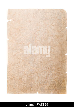 Old battered paper isolated on white background. Blank page for notes Stock Photo