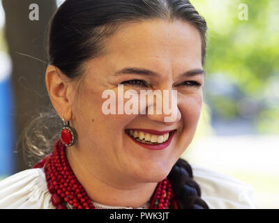 October 14, 2018 - Borisptyl, Kiev, Ukraine - A woman seen in national costume during the celebrations..The Protection of the Virgin is a national holiday celebrated by the Ukrainian Orthodox Church. On this day, at the same time, the holiday of the Ukrainian Cossacks, the Day of the creation of the Ukrainian Rebel Army and the Day of Defender of Ukraine are celebrated. (Credit Image: © Igor Golovniov/SOPA Images via ZUMA Wire) Stock Photo