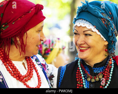 October 14, 2018 - Borisptyl, Kiev, Ukraine - Women are seen in national costume during the celebrations..The Protection of the Virgin is a national holiday celebrated by the Ukrainian Orthodox Church. On this day, at the same time, the holiday of the Ukrainian Cossacks, the Day of the creation of the Ukrainian Rebel Army and the Day of Defender of Ukraine are celebrated. (Credit Image: © Igor Golovniov/SOPA Images via ZUMA Wire) Stock Photo