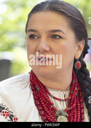 October 14, 2018 - Borisptyl, Kiev, Ukraine - A woman seen in national costume during the celebrations..The Protection of the Virgin is a national holiday celebrated by the Ukrainian Orthodox Church. On this day, at the same time, the holiday of the Ukrainian Cossacks, the Day of the creation of the Ukrainian Rebel Army and the Day of Defender of Ukraine are celebrated. (Credit Image: © Igor Golovniov/SOPA Images via ZUMA Wire) Stock Photo