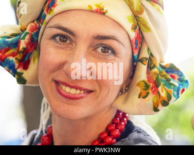 October 14, 2018 - Borisptyl, Kiev, Ukraine - A woman is seen in national costume during the celebrations..The Protection of the Virgin is a national holiday celebrated by the Ukrainian Orthodox Church. On this day, at the same time, the holiday of the Ukrainian Cossacks, the Day of the creation of the Ukrainian Rebel Army and the Day of Defender of Ukraine are celebrated. (Credit Image: © Igor Golovniov/SOPA Images via ZUMA Wire) Stock Photo