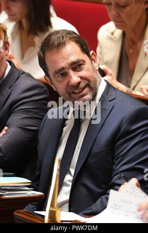 Paris. 16th Oct, 2018. Photo taken on Oct. 16, 2018 shows the newly appointed Interior Minister Christophe Castaner in Paris, France. French President Emmanuel Macron on Tuesday named Christophe Castaner, one of his main backers, to supervise interior affairs and replace Gerard Collomb, in his latest cabinet reshuffle. Credit: Jack Chan/Xinhua/Alamy Live News Stock Photo