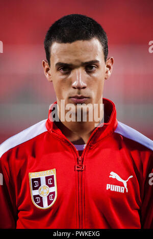 Novi Sad, Serbia. 16th Oct 2018. UEFA U21s European Football Championships: Serbia v Armenia, Novi Sad, Serbia.Aleksandar Djordjevic of Serbia Credit: Nikola Krstic/Alamy Live News Stock Photo