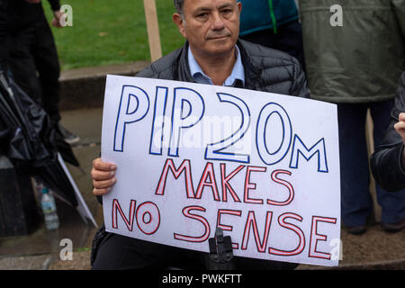 London 17th October 2018.  A protest outside parliament  by people with multiple sclerosis (MS) against a disability benefit rule, Personal Independence Payment, that is stripping people of their independence.  The protest was called, 'Trapped in PIPville Credit Ian Davidson/Alamy Live News Stock Photo