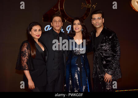 Actress Rani Mukerji, Shah Rukh Khan, Kajol and Karan Johar attend the 20th anniversary celebration of film 'Kuch Kuch Hota Hai' at hotel JW Marriott Juhu in Mumbai. Stock Photo