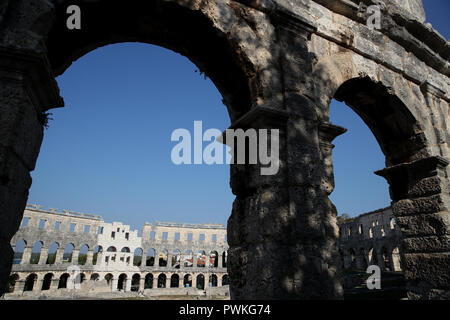 A general view of a Roman Amphitheater known as 'The Arena' in Pula, Croatia Stock Photo