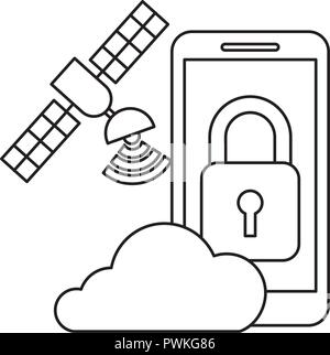 smartphone cloud storage satellite security autonomous car vector illustration Stock Vector