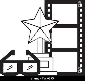 trophy award 3d glasses and strip film cinema movie vector illustration Stock Vector