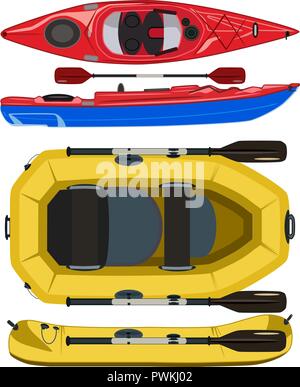 Kayak and rafting inflatable rubber boat vector flat illustration Stock Vector