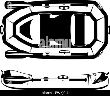 Rafting inflatable rubber boat vector black template Stock Vector