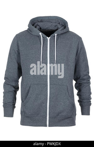 Grey tracksuit with hood on white background Stock Photo