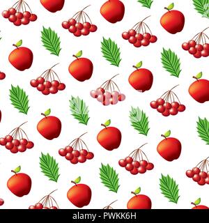 apples cherries and leaves pattern vector illustration Stock Vector