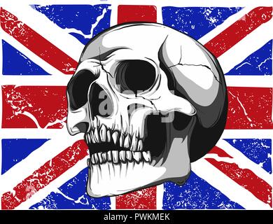 vector skull with a england flag in background Stock Vector