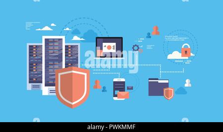 GDPR isometric infographic data privacy on blue background network protection of personal storage General Data Protection Regulation concept Stock Vector