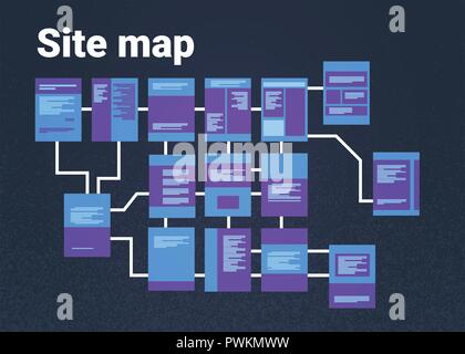 Site map suitable for info graphics, websites and print media and interfaces on dark background, Wireframe Structure Layout vector illustration Stock Vector
