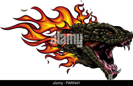 a head of the Dragon in fire with flames Stock Vector