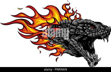 a head of the Dragon in fire with flames Stock Vector