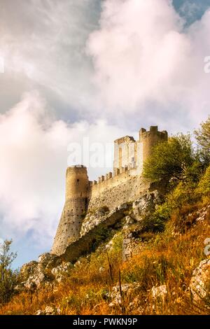 Rocca Calascio is a landmark just two hours from Rome, in the Province of L'Aquila in Abruzzo, Italy. Stock Photo