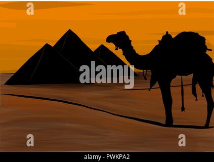 Egypt, the Great Pyramids of Giza, vector illustration Stock Vector