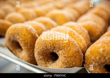 Sweet cider donuts freshly baked on shelf Stock Photo