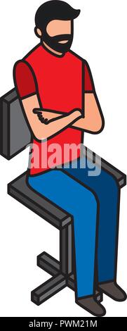 Guy On chair. Man sit. human on stool. Vector illustration Stock Vector ...