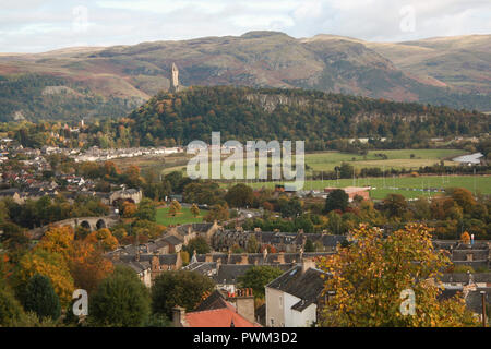 The view of Stirlingshire form Stirling Castle in Autumn in Scotland. Stock Photo