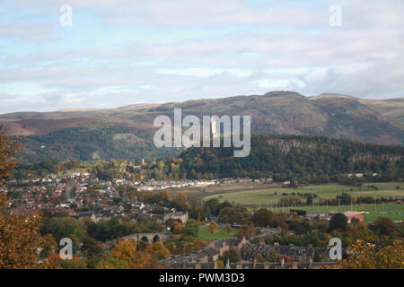 The view of Stirlingshire form Stirling Castle in Autumn in Scotland. Stock Photo