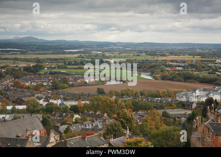 The view of Stirlingshire form Stirling Castle in Autumn in Scotland. Stock Photo