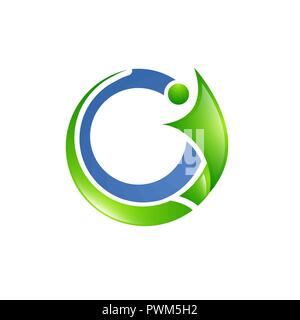 Green blue human social connection icons and logo Stock Vector