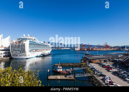 Cruise ship in dock at Vancouver taking on passengers and supplies for an Alaskan cruise Stock Photo