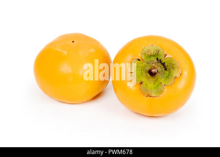 Fresh sweet persimmon fruit isolated on white background. Stock Photo