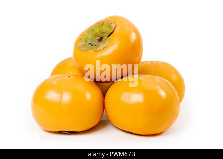 Fresh sweet persimmon fruit isolated on white background. Stock Photo
