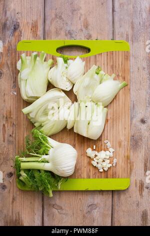 Fennel bulbs, whole and sliced Stock Photo