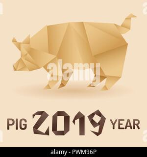 Chinese New Year 2019 Pig Origami Stock Vector