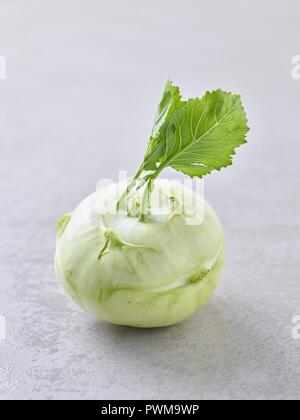 A kohlrabi with leaves Stock Photo