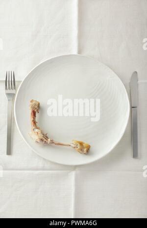 Chicken bones on a white plate Stock Photo