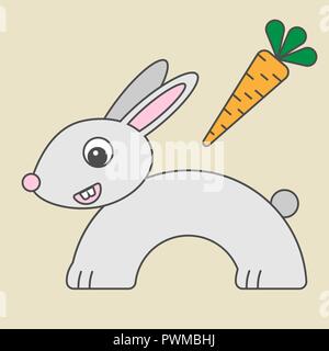 Cartoon rabbit for kids. Illustration of hare for children. Bunny in flat design. Animal in minimalism style. Series of semicircular animals Stock Vector