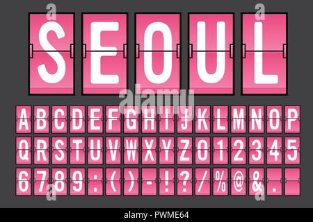 Airport Mechanical Flip Board Panel Font - White Font on Pink Background Vector Illustration Stock Vector