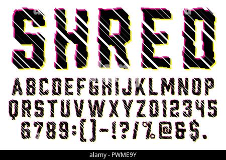 Glitch english alphabet. Distorted letters with broken pixel effect