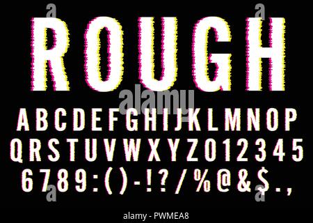 Trendy Distorted Glitch Font Typeface Letters, Numbers and Symbols Vector Illustration Stock Vector