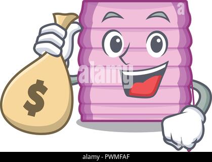 With money bag character wooden blinds with sun rays vector illustration Stock Vector
