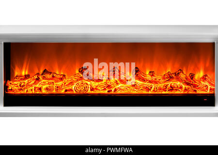 electric fire close up, isolated on white background color image, horizontal photo Stock Photo